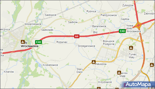 mapa Strzeganowice, Strzeganowice na mapie Targeo