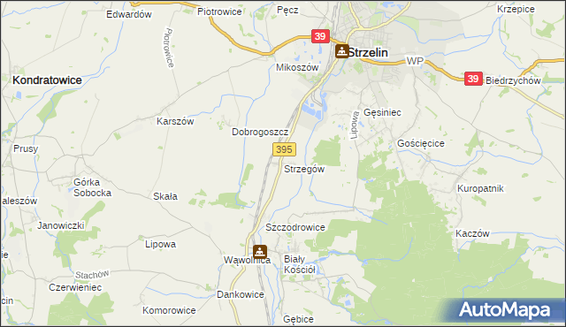 mapa Strzegów gmina Strzelin, Strzegów gmina Strzelin na mapie Targeo