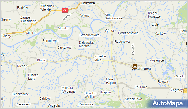 mapa Strzelce Małe gmina Szczurowa, Strzelce Małe gmina Szczurowa na mapie Targeo