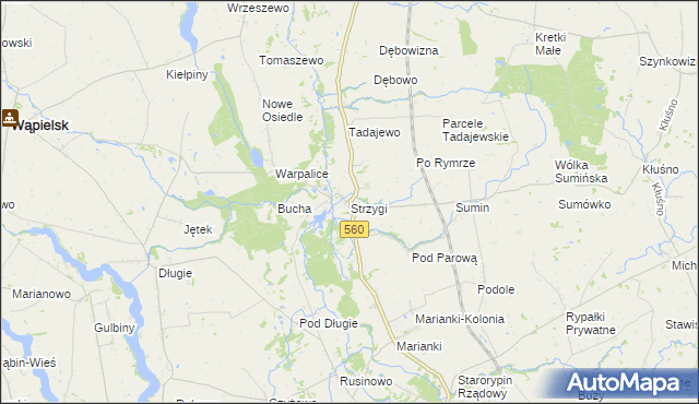 mapa Strzygi gmina Osiek, Strzygi gmina Osiek na mapie Targeo