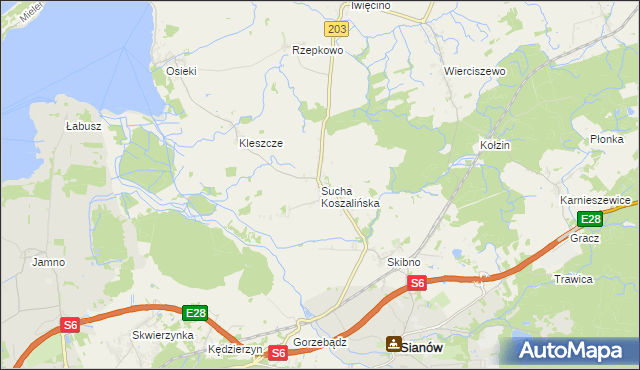 mapa Sucha Koszalińska, Sucha Koszalińska na mapie Targeo