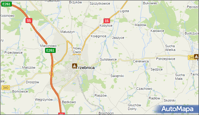 mapa Sulisławice gmina Trzebnica, Sulisławice gmina Trzebnica na mapie Targeo