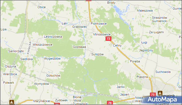 mapa Suliszów gmina Chmielnik, Suliszów gmina Chmielnik na mapie Targeo
