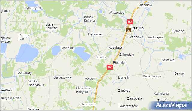 mapa Sumin gmina Urszulin, Sumin gmina Urszulin na mapie Targeo