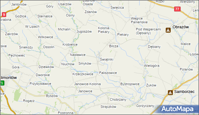 mapa Świątniki gmina Obrazów, Świątniki gmina Obrazów na mapie Targeo