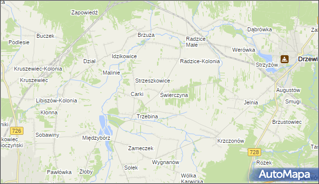 mapa Świerczyna gmina Drzewica, Świerczyna gmina Drzewica na mapie Targeo