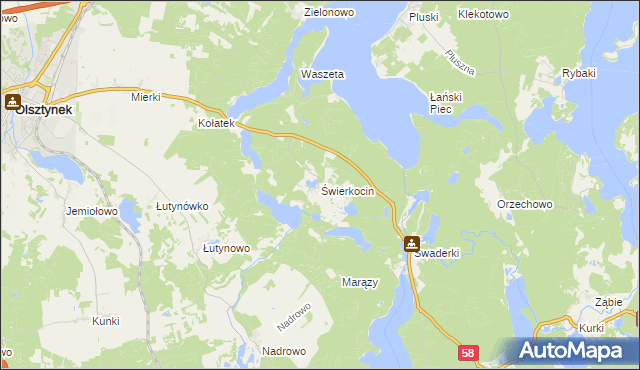mapa Świerkocin gmina Olsztynek, Świerkocin gmina Olsztynek na mapie Targeo