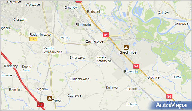 mapa Święta Katarzyna gmina Siechnice, Święta Katarzyna gmina Siechnice na mapie Targeo