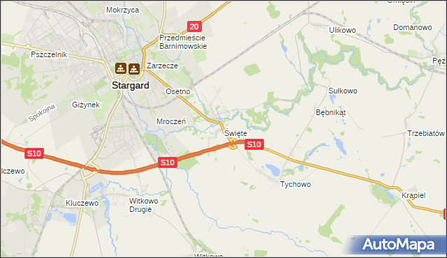 mapa Święte gmina Stargard, Święte gmina Stargard na mapie Targeo