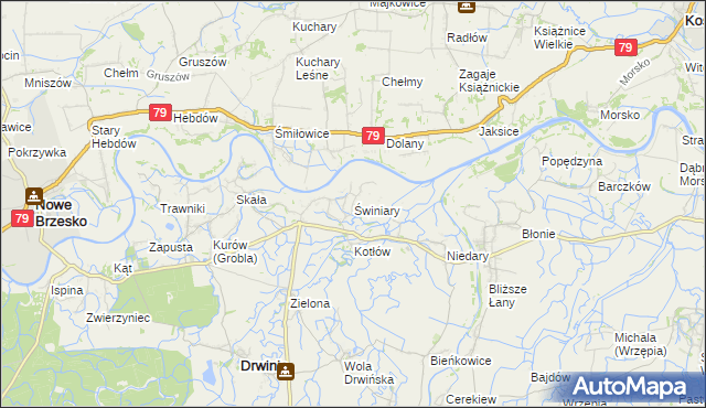 mapa Świniary gmina Drwinia, Świniary gmina Drwinia na mapie Targeo