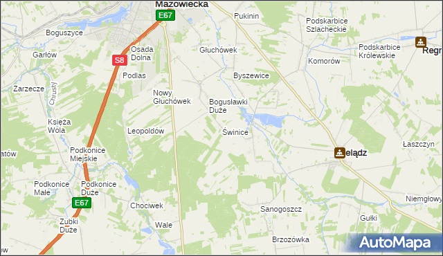 mapa Świnice gmina Rawa Mazowiecka, Świnice gmina Rawa Mazowiecka na mapie Targeo