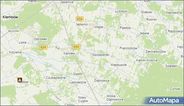 mapa Szczepanek gmina Tłuszcz, Szczepanek gmina Tłuszcz na mapie Targeo