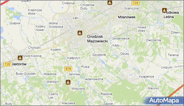 mapa Szczęsne gmina Grodzisk Mazowiecki, Szczęsne gmina Grodzisk Mazowiecki na mapie Targeo