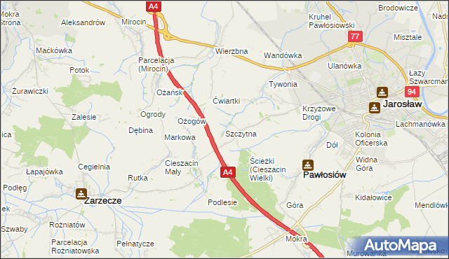 mapa Szczytna gmina Pawłosiów, Szczytna gmina Pawłosiów na mapie Targeo