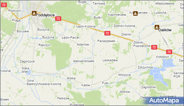 mapa Szczyty gmina Poddębice, Szczyty gmina Poddębice na mapie Targeo