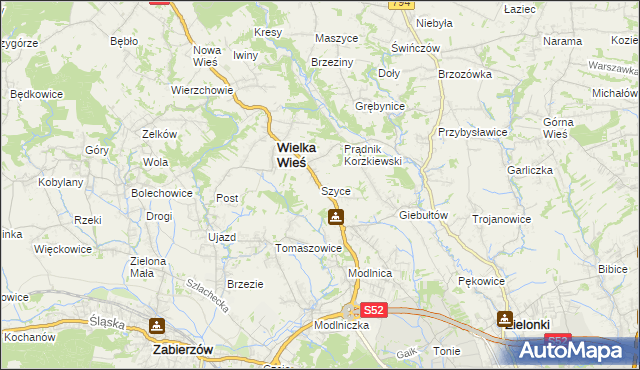 mapa Szyce gmina Wielka Wieś, Szyce gmina Wielka Wieś na mapie Targeo