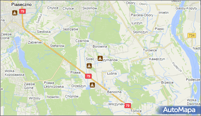 mapa Szymanów gmina Góra Kalwaria, Szymanów gmina Góra Kalwaria na mapie Targeo