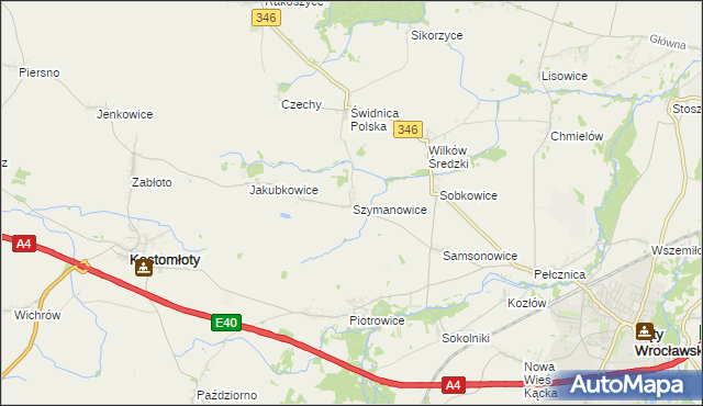 mapa Szymanowice gmina Kostomłoty, Szymanowice gmina Kostomłoty na mapie Targeo