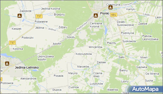 mapa Tadeuszów gmina Pionki, Tadeuszów gmina Pionki na mapie Targeo