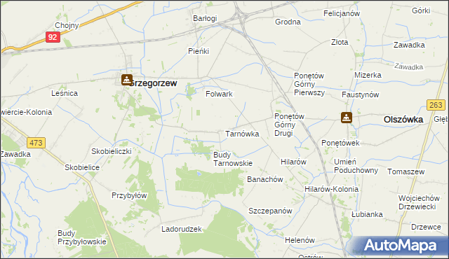 mapa Tarnówka gmina Grzegorzew, Tarnówka gmina Grzegorzew na mapie Targeo