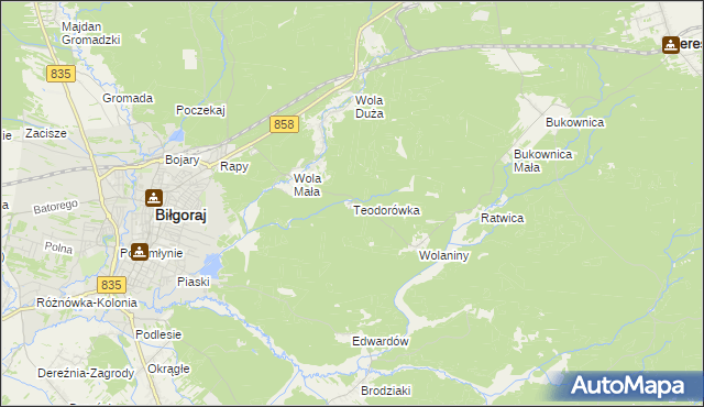 mapa Teodorówka gmina Biłgoraj, Teodorówka gmina Biłgoraj na mapie Targeo