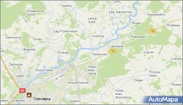 mapa Teodorowo gmina Rzekuń, Teodorowo gmina Rzekuń na mapie Targeo