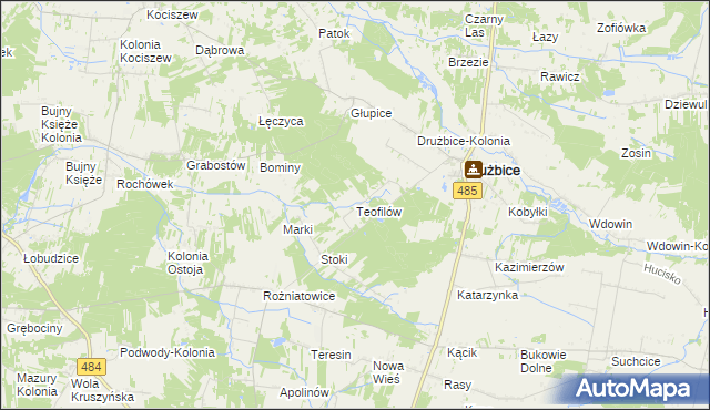 mapa Teofilów gmina Drużbice, Teofilów gmina Drużbice na mapie Targeo