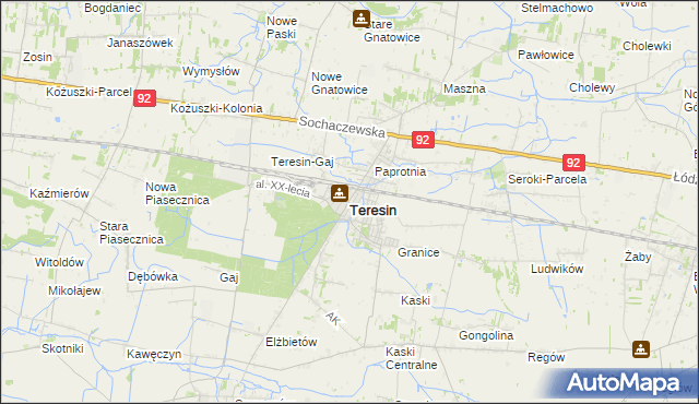 mapa Teresin powiat sochaczewski, Teresin powiat sochaczewski na mapie Targeo