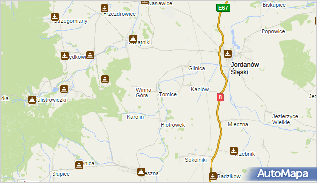 mapa Tomice gmina Jordanów Śląski, Tomice gmina Jordanów Śląski na mapie Targeo