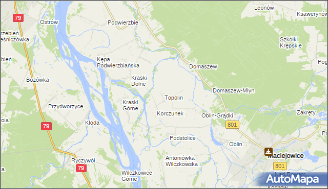 mapa Topolin gmina Maciejowice, Topolin gmina Maciejowice na mapie Targeo