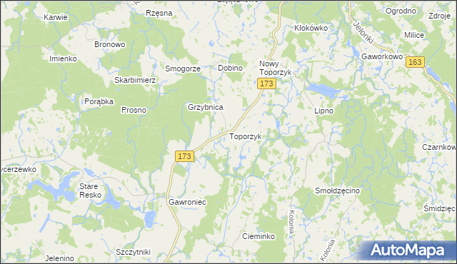 mapa Toporzyk gmina Połczyn-Zdrój, Toporzyk gmina Połczyn-Zdrój na mapie Targeo