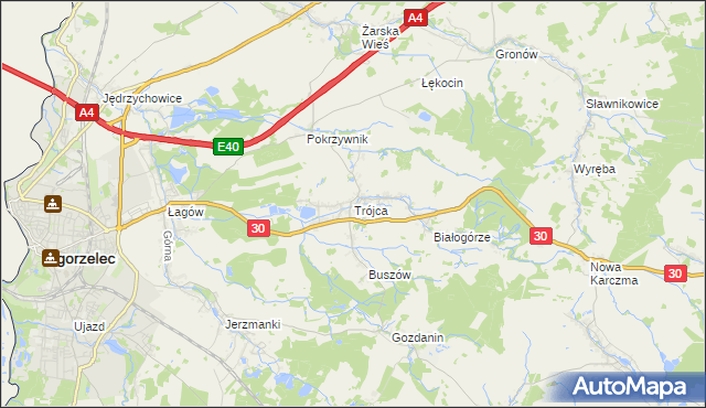 mapa Trójca gmina Zgorzelec, Trójca gmina Zgorzelec na mapie Targeo