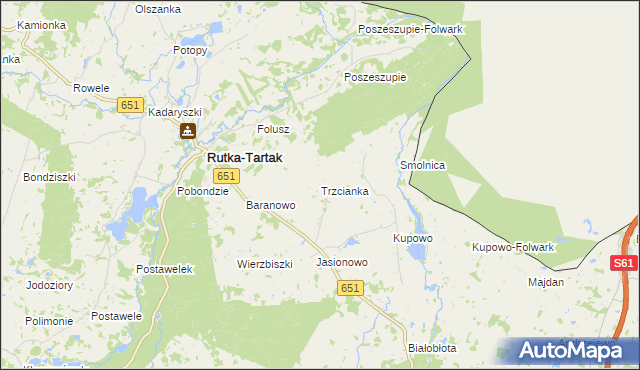 mapa Trzcianka gmina Rutka-Tartak, Trzcianka gmina Rutka-Tartak na mapie Targeo