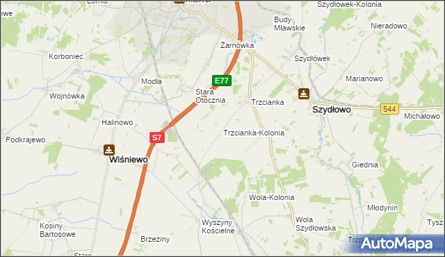 mapa Trzcianka-Kolonia gmina Szydłowo, Trzcianka-Kolonia gmina Szydłowo na mapie Targeo