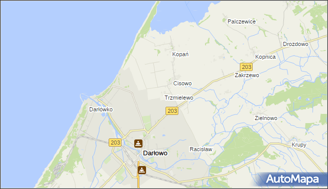 mapa Trzmielewo gmina Darłowo, Trzmielewo gmina Darłowo na mapie Targeo