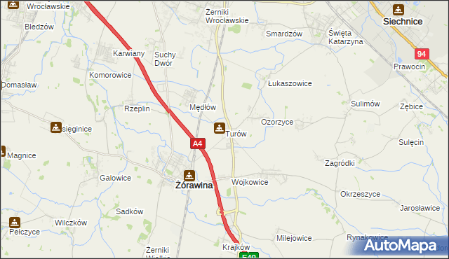 mapa Turów gmina Żórawina, Turów gmina Żórawina na mapie Targeo