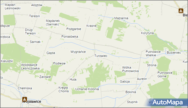 mapa Turowiec gmina Wojsławice, Turowiec gmina Wojsławice na mapie Targeo