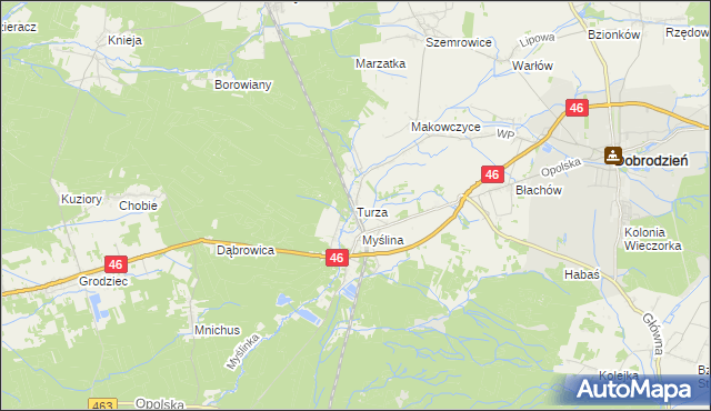 mapa Turza gmina Dobrodzień, Turza gmina Dobrodzień na mapie Targeo