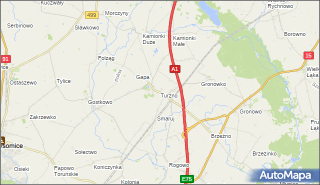 mapa Turzno gmina Łysomice, Turzno gmina Łysomice na mapie Targeo