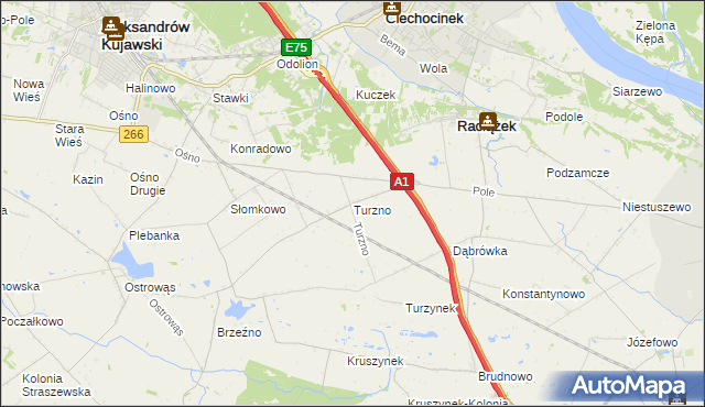 mapa Turzno gmina Raciążek, Turzno gmina Raciążek na mapie Targeo