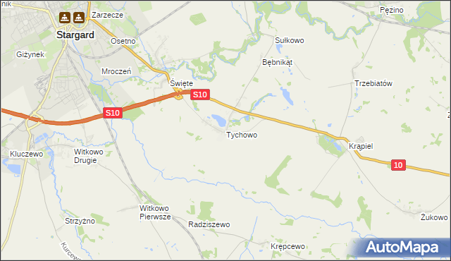 mapa Tychowo gmina Stargard, Tychowo gmina Stargard na mapie Targeo