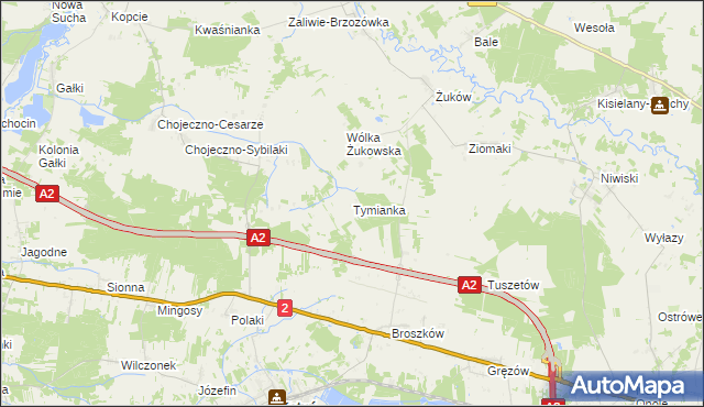 mapa Tymianka gmina Kotuń, Tymianka gmina Kotuń na mapie Targeo