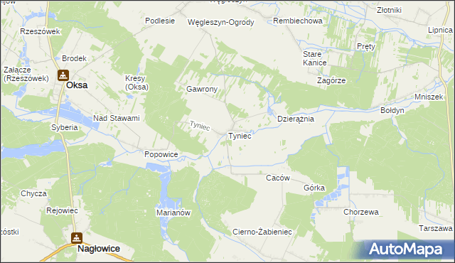 mapa Tyniec gmina Oksa, Tyniec gmina Oksa na mapie Targeo