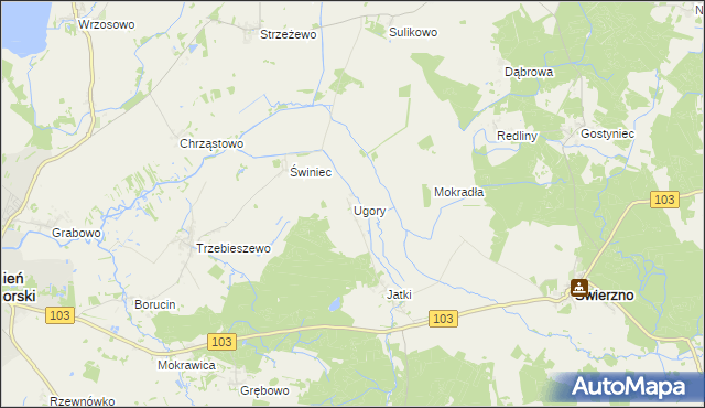 mapa Ugory gmina Świerzno, Ugory gmina Świerzno na mapie Targeo