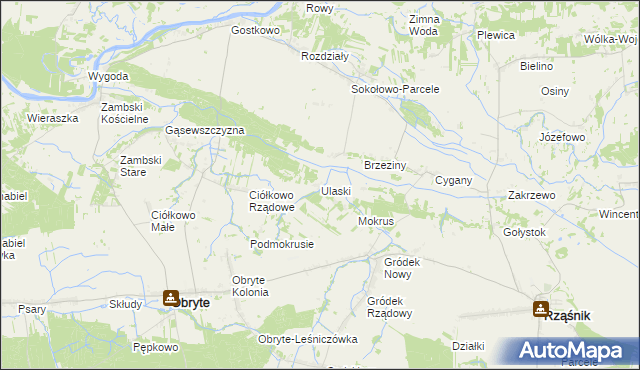 mapa Ulaski gmina Obryte, Ulaski gmina Obryte na mapie Targeo