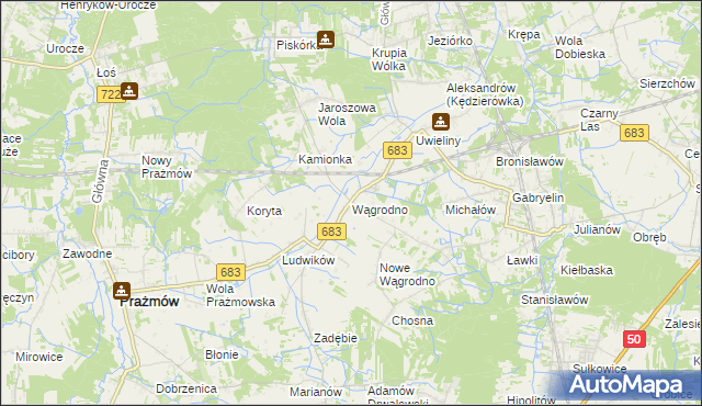 mapa Wągrodno gmina Prażmów, Wągrodno gmina Prażmów na mapie Targeo