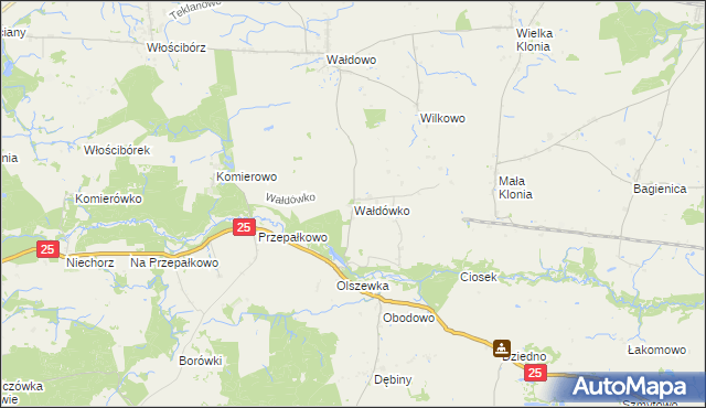 mapa Wałdówko gmina Sępólno Krajeńskie, Wałdówko gmina Sępólno Krajeńskie na mapie Targeo