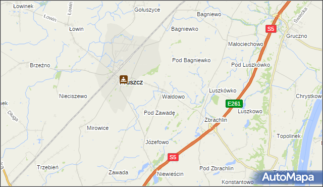 mapa Wałdowo gmina Pruszcz, Wałdowo gmina Pruszcz na mapie Targeo