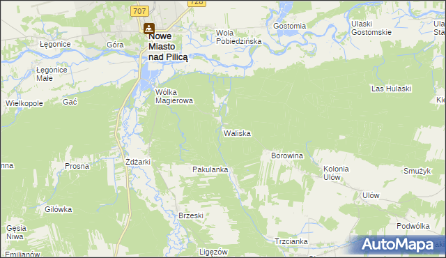 mapa Waliska gmina Nowe Miasto nad Pilicą, Waliska gmina Nowe Miasto nad Pilicą na mapie Targeo