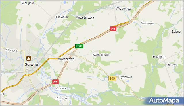mapa Warszkówko, Warszkówko na mapie Targeo